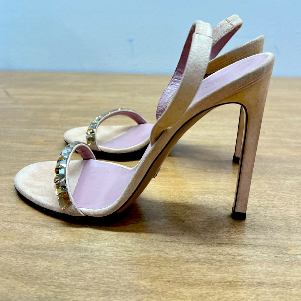 Gucci Mallory Heels Sandals Thin Strap Swarovski Crystal 6.5